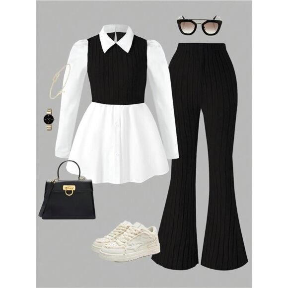 Long Sleeve Peplum Top and Pants Set - Picture 2 of 6